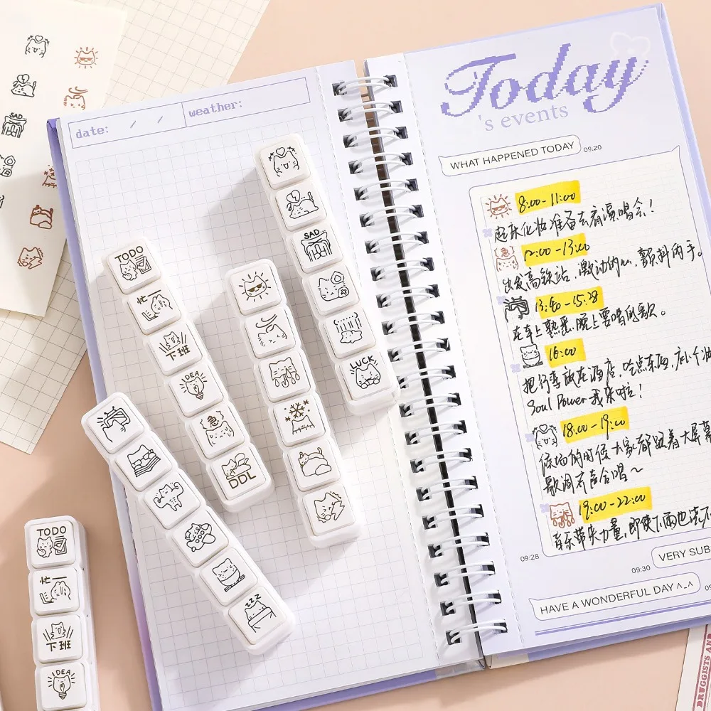 Cute Good Mood Series Cat Shape Stamp Mini DIY Cartoon Pattern Stamps 6 Lines Simple Diary Stamp Notebook Scrapbooking Decor
Cute Good Mood Series Cat Shape Stamp Mini DIY Cartoon Pattern Stamps 6 Lines Simple Diary Stamp Notebook Scrapbooking Decor