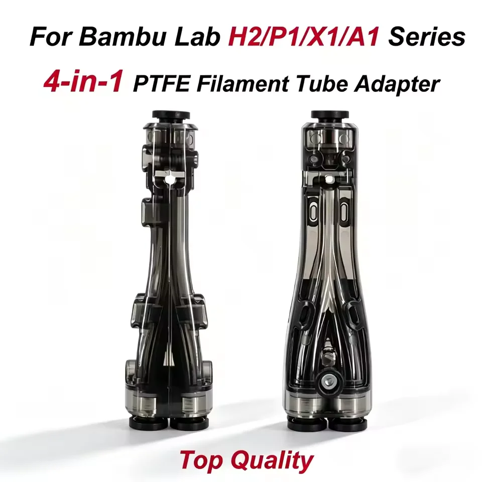 For Bambu Lab 4-in-1 PTFE Filament Tube Adapter for A1 X1 P1 H2 3D Printer Filament Cleaning Pad Multi-Material Feeding Splitter