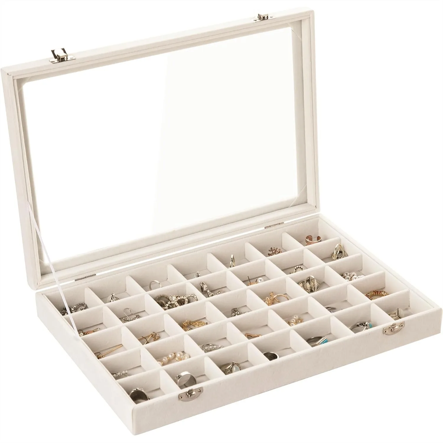 Velvet Jewelry Tray 35 Grid with Clear Lid, Earring Organizer Case with Clasp, Drawer Insert for Rings Studs, 13.8x9.5x2 Inches
Velvet Jewelry Tray 35 Grid with Clear Lid, Earring Organizer Case with Clasp, Drawer Insert for Rings Studs, 13.8x9.5x2 Inches