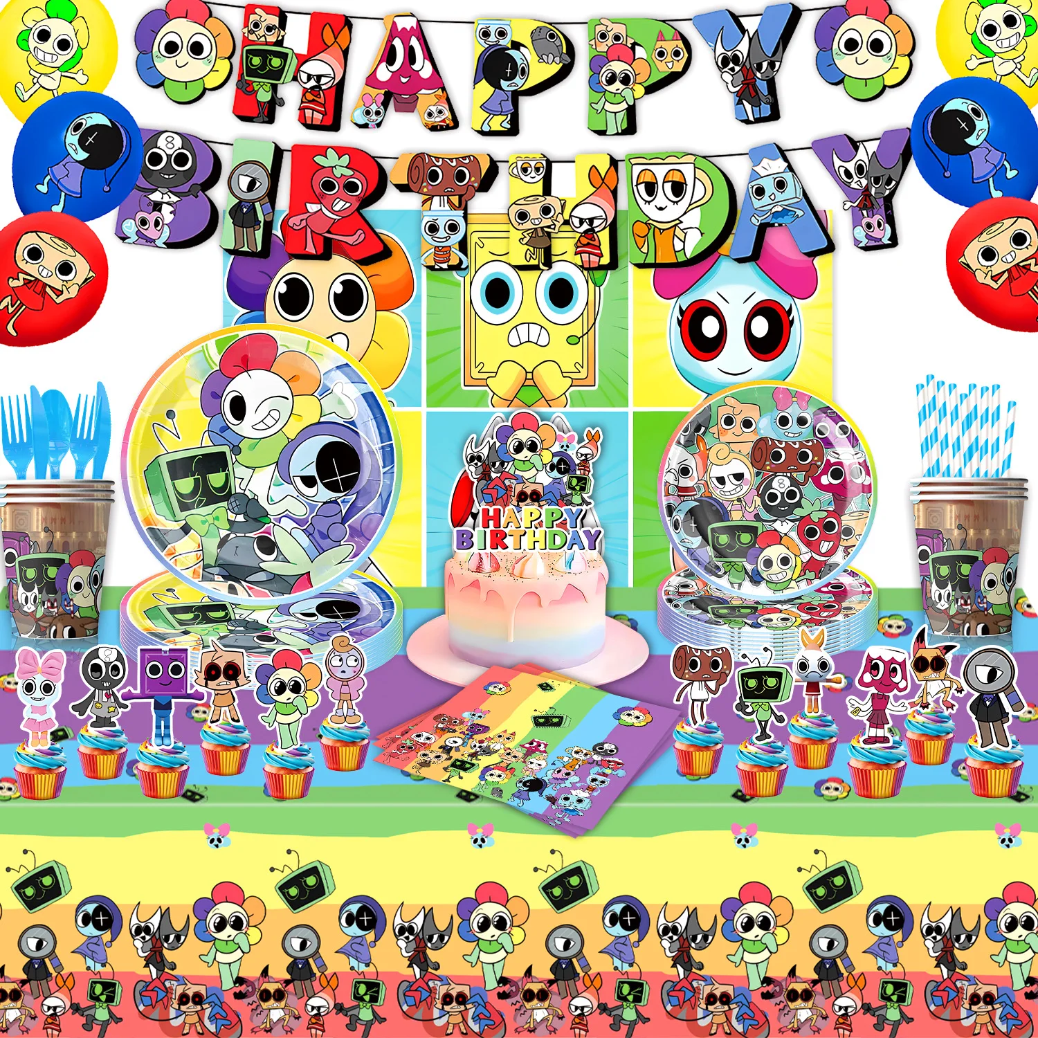 Cartoon Dandy's World Birthday Party , Tableware,Cups Plates Napkins Tablecloth Banner Cake Toppers Kids 
Cartoon Dandy's World Birthday Party , Tableware,Cups Plates Napkins Tablecloth Banner Cake Toppers Kids