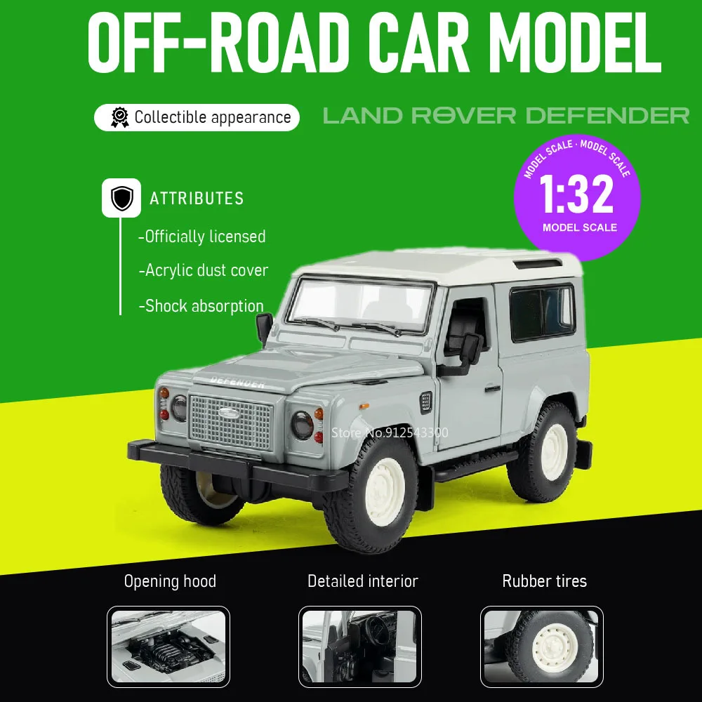 1:32 Scale Land Rover Defender Model Car Toy Alloy Diecast Shock Absorption Off-road Vehicles Doors Opened Models Toys for Kids
1:32 Scale Land Rover Defender Model Car Toy Alloy Diecast Shock Absorption Off-road Vehicles Doors Opened Models Toys for Kids