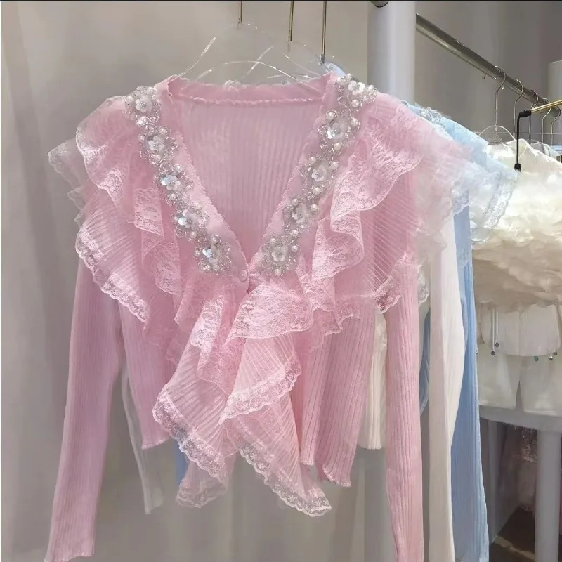 2025 Versatile Casual Slim-fit Beaded Lace New Flower Spring Summer New Long Sleeve Solid Color Knitted Sweater Cardigan Top
2025 Versatile Casual Slim-fit Beaded Lace New Flower Spring Summer New Long Sleeve Solid Color Knitted Sweater Cardigan Top
