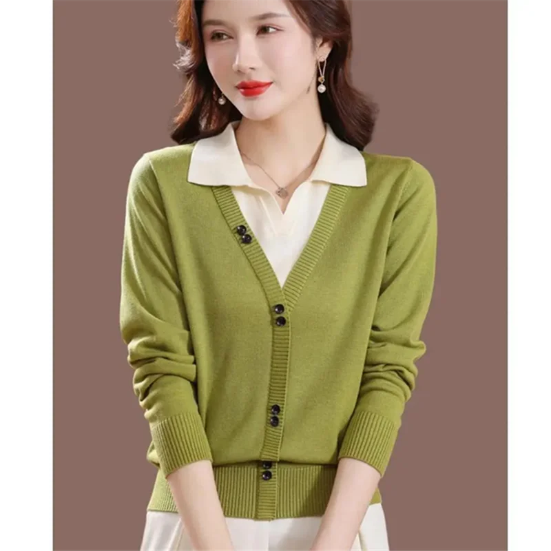 Fake Two-Piece Tops Women Knitted Cardigan Thin Sweater Spring New Fashion Patchwork Lapel Sweater Female Loose Clothes T1287
Fake Two-Piece Tops Women Knitted Cardigan Thin Sweater Spring New Fashion Patchwork Lapel Sweater Female Loose Clothes T1287