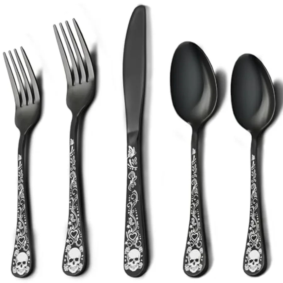 Skull Black Silverware Set for 8 40-Piece Black Flatware Set Gothic Skeleton Cutlery for Decoration Halloween Christmas Party G
Skull Black Silverware Set for 8 40-Piece Black Flatware Set Gothic Skeleton Cutlery for Decoration Halloween Christmas Party G