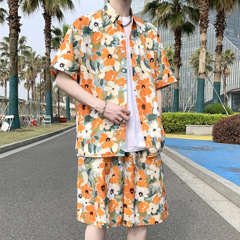 Летние пляжные комплекты с цветочным принтом, мужская рубашка с коротким рукавом + шорты, большие размеры, гавайские тонкие свободные мужские рубашки с цветочным принтом, уличная одежда 
Летние пляжные комплекты с цветочным принтом, мужская рубашка с коротким рукавом + шорты, большие размеры, гавайские тонкие свободные мужские рубашки с цветочным принтом, уличная одежда