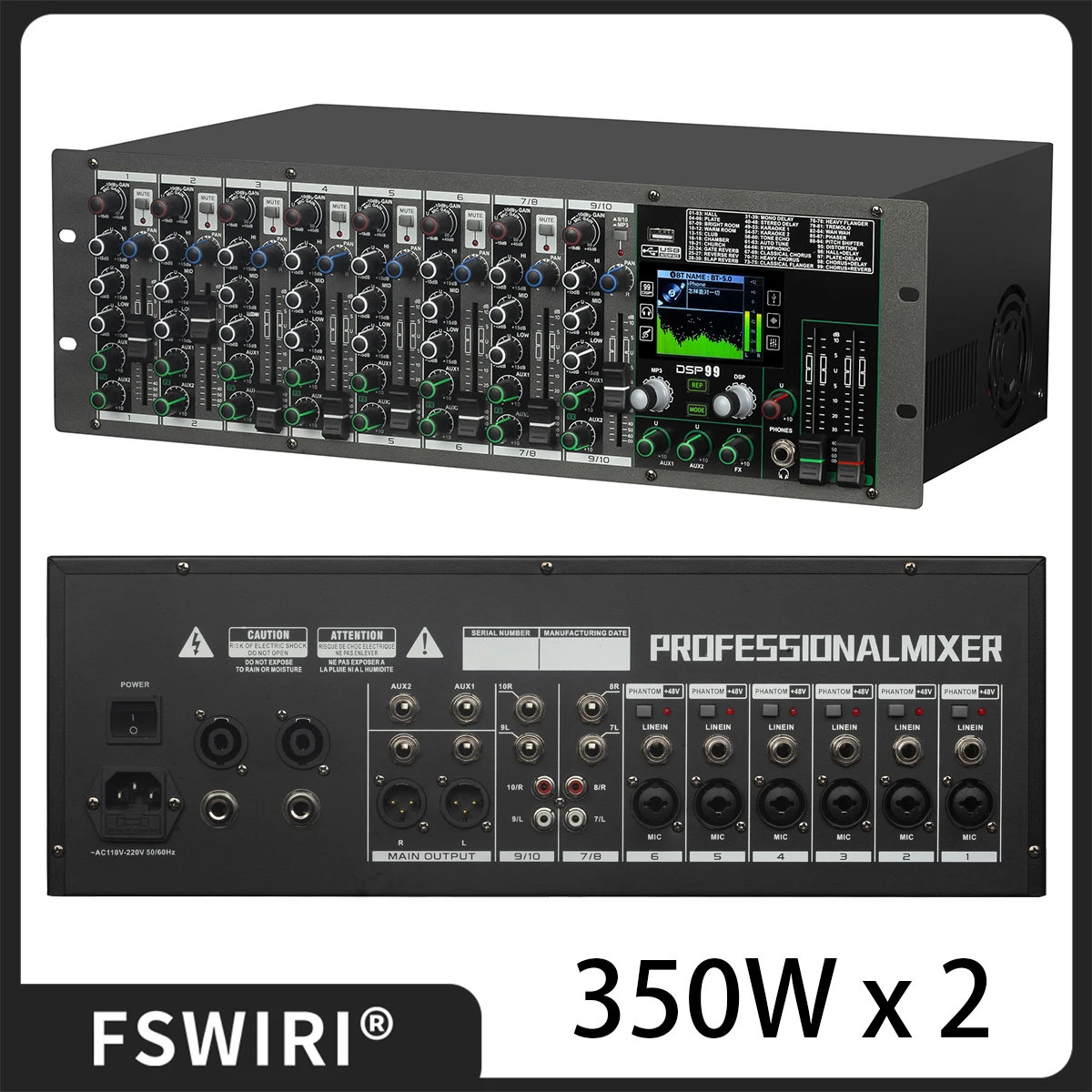 FSWIRI Sound Professional 10-channel mixer amplifier integrated machine frame embedded effect model audio system 350w *2
FSWIRI Sound Professional 10-channel mixer amplifier integrated machine frame embedded effect model audio system 350w *2