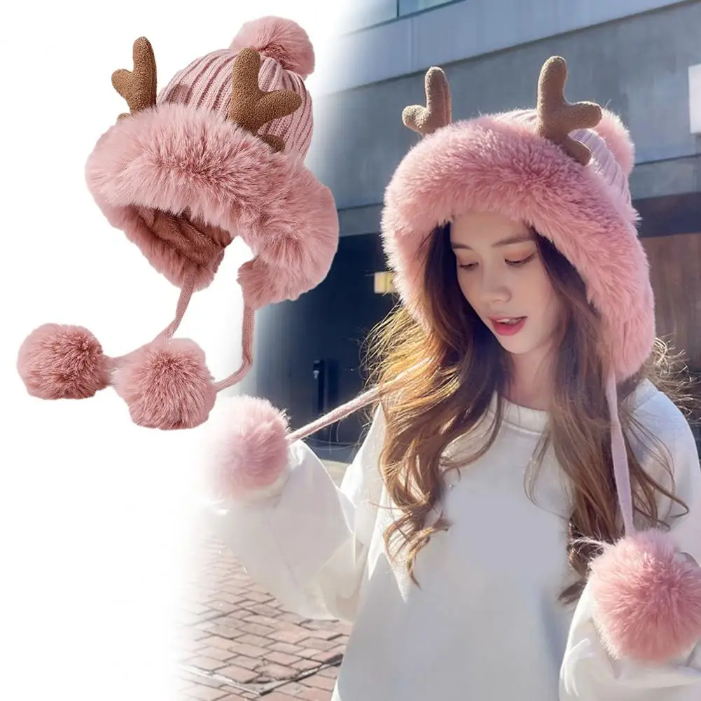 Women Winter Hat Antler Plush Ball Decor Thickened Plush Hat Windproof Warm Soft Photo Prop Lady Outdoor Cap
Women Winter Hat Antler Plush Ball Decor Thickened Plush Hat Windproof Warm Soft Photo Prop Lady Outdoor Cap