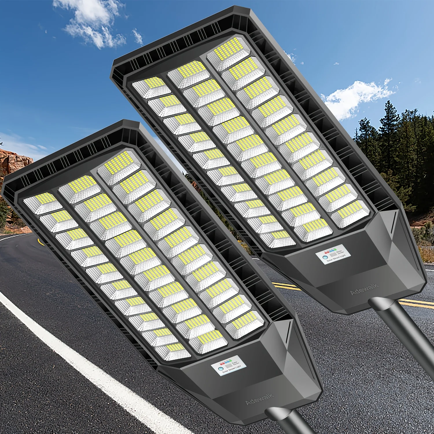 Adewalk 2pcs Solar Street Light IP65, Commercial Solar Street Lights Outdoor Dusk to Dawn, Solar Outdoor Light with Motion Sensor And Remote Control, Solar Parking Lot Lights
Adewalk 2pcs Solar Street Light IP65, Commercial Solar Street Lights Outdoor Dusk to Dawn, Solar Outdoor Light with Motion Sensor And Remote Control, Solar Parking Lot Lights