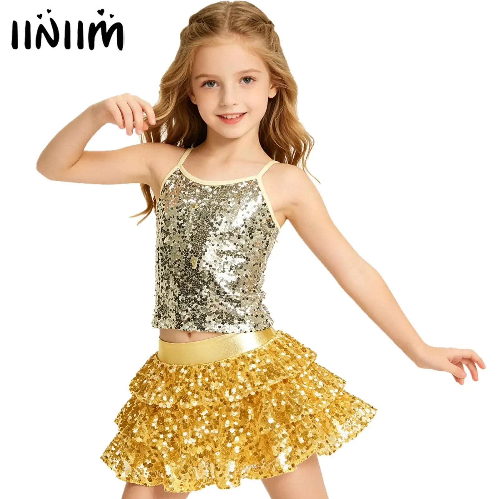 Kids Girls Two-Pieces Jazz Dance Outfit Sparkly Sequined Camisole Tops Shiny Sequins Tiered Ruffle Skirted Shorts Culottes
Kids Girls Two-Pieces Jazz Dance Outfit Sparkly Sequined Camisole Tops Shiny Sequins Tiered Ruffle Skirted Shorts Culottes