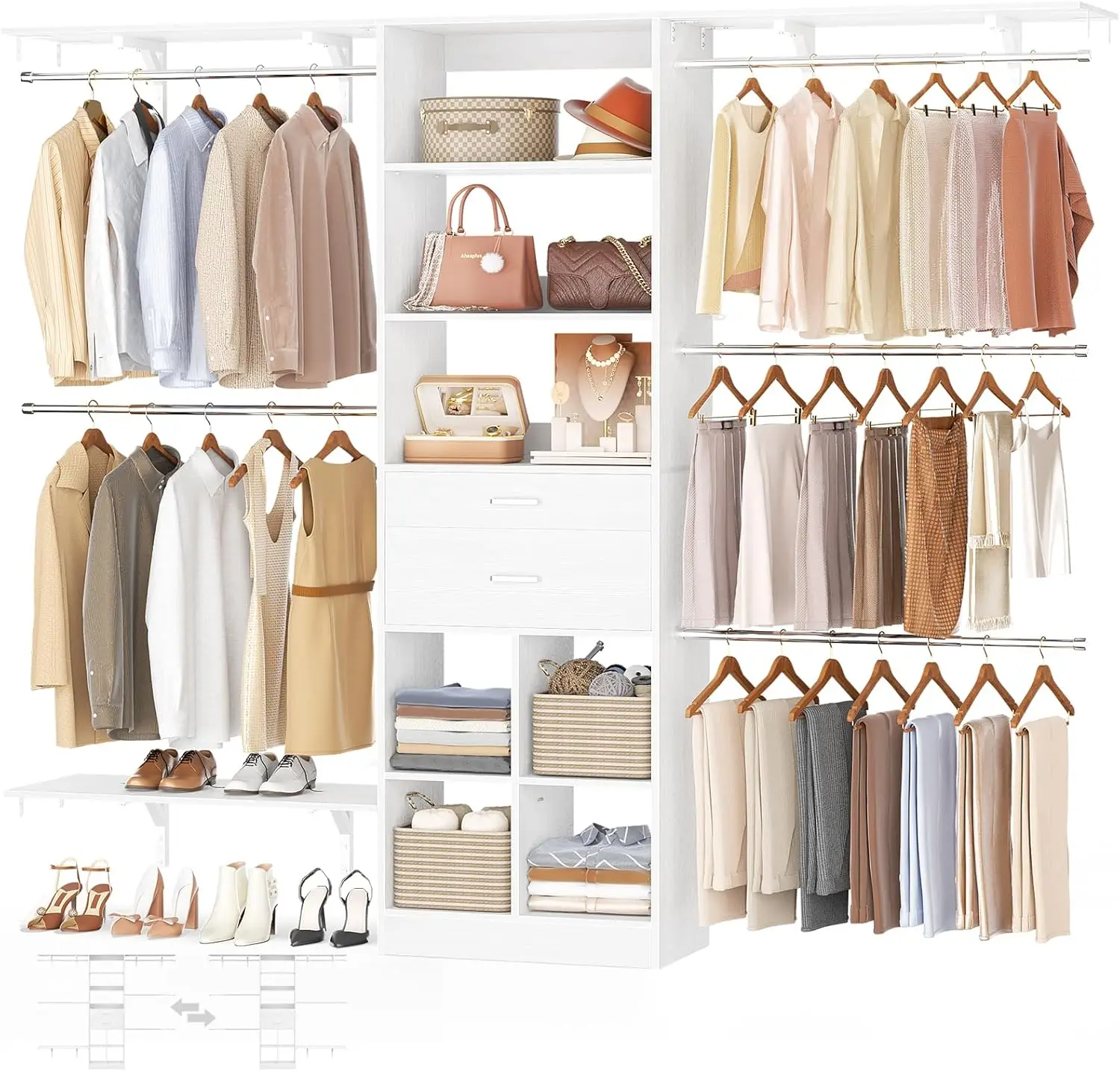 Wooden Closet System Drawers Walk In Closet Organizer Hanging Shelving Cuttable White Closet Systems
Wooden Closet System Drawers Walk In Closet Organizer Hanging Shelving Cuttable White Closet Systems