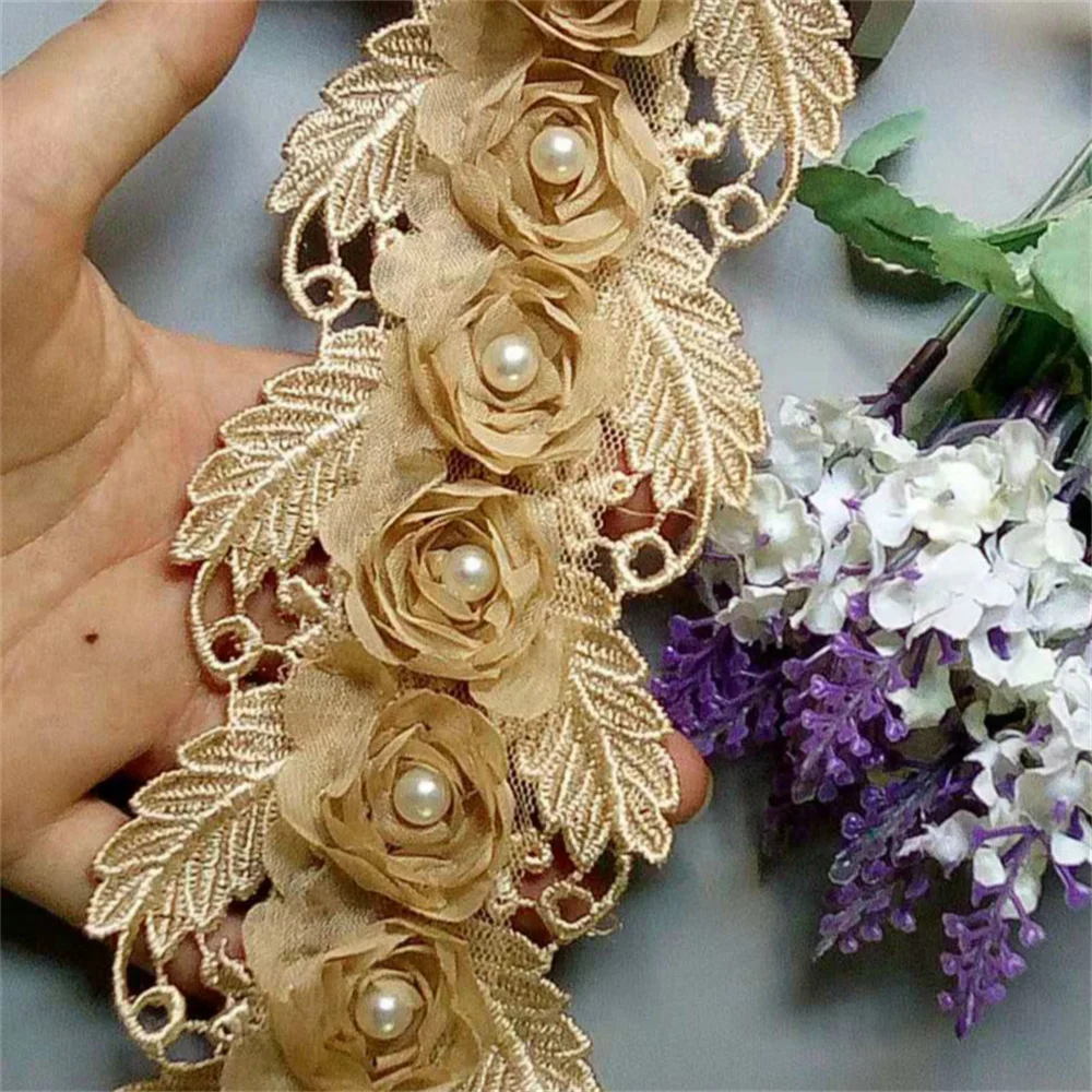1 yard Gold Soluble 75mm Pearl Rose Flower Embroidered Lace Trim Ribbon Fabric Handmade DIY Wedding Dress Sewing Supplies Craft
1 yard Gold Soluble 75mm Pearl Rose Flower Embroidered Lace Trim Ribbon Fabric Handmade DIY Wedding Dress Sewing Supplies Craft