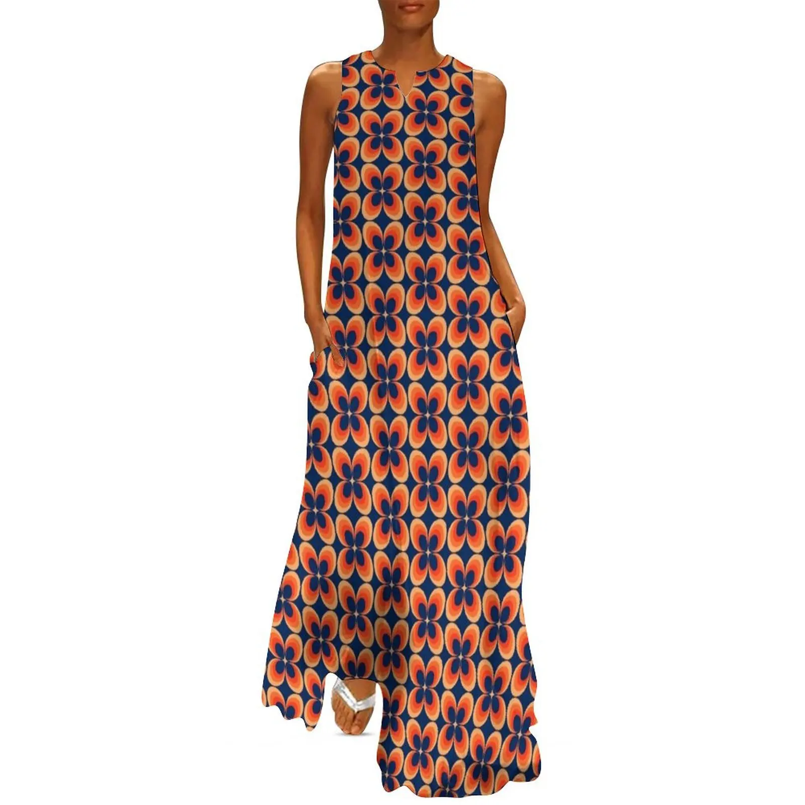 Retro orange and blue hippie flowers Long Dress Beachwear Evening gown evening dress women Dress
Retro orange and blue hippie flowers Long Dress Beachwear Evening gown evening dress women Dress