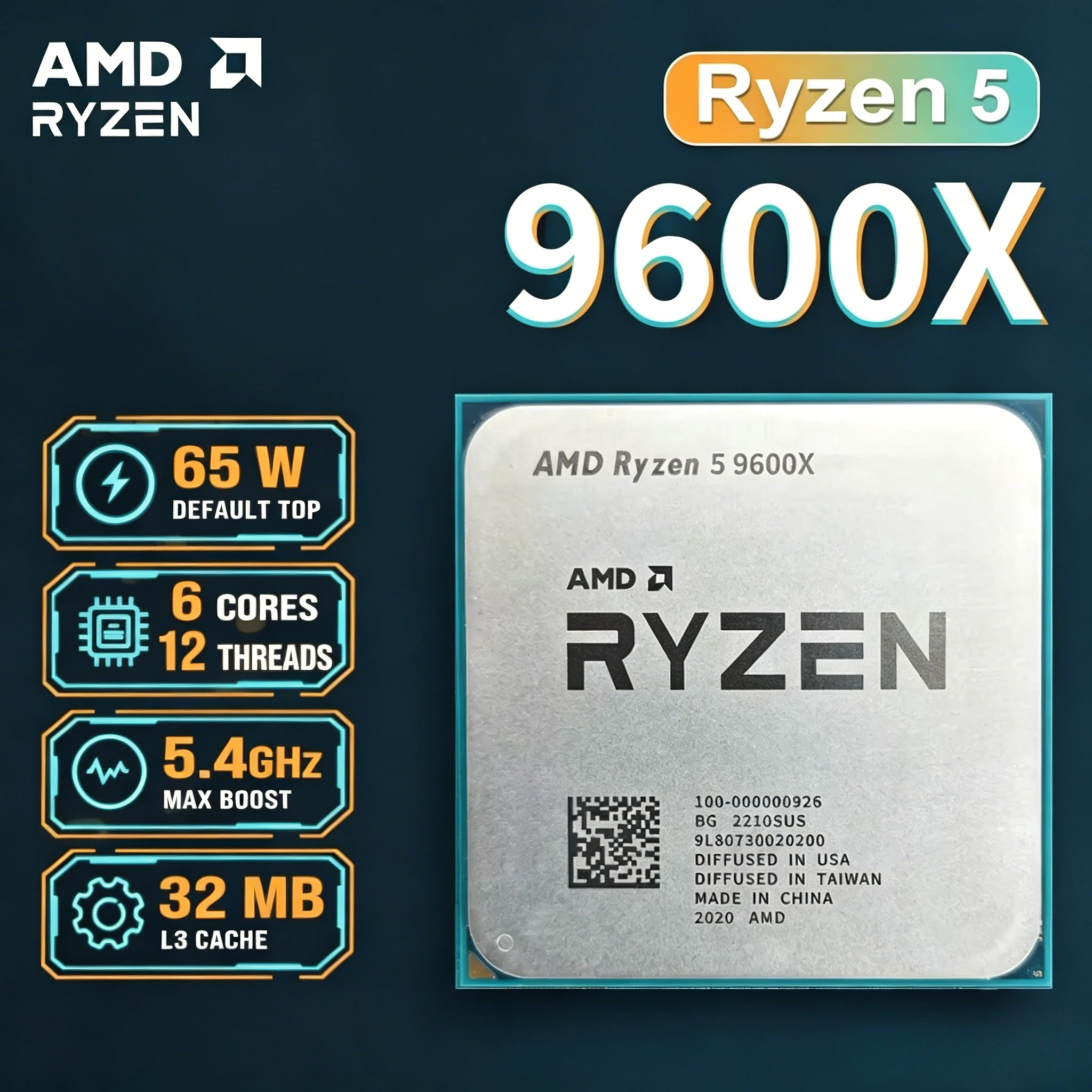 NEW AMD Ryzen 5 9600X 5.4GHz 6-Core 12-Thread L3=32M DDR5 4NM Processor 65W Socket AM5 R5 9600X but without fan
NEW AMD Ryzen 5 9600X 5.4GHz 6-Core 12-Thread L3=32M DDR5 4NM Processor 65W Socket AM5 R5 9600X but without fan