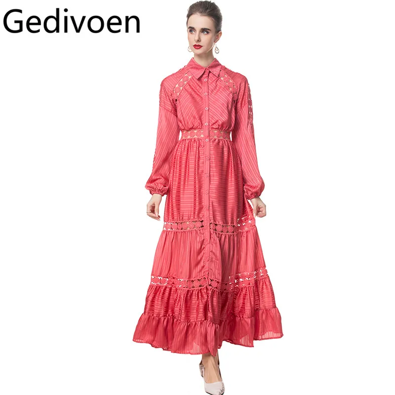 Gedivoen Solid Lantern Sleeved Slim Maxi Hollow Out Dress For Women Elegant Turn-Down Collar Single-Breasted Spring 2025 New
Gedivoen Solid Lantern Sleeved Slim Maxi Hollow Out Dress For Women Elegant Turn-Down Collar Single-Breasted Spring 2025 New