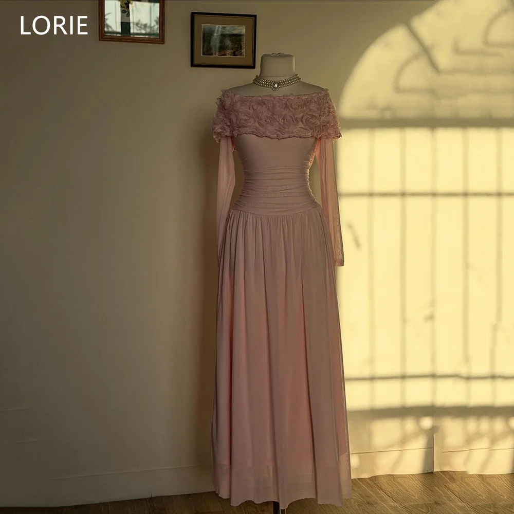 LORIE Chic Pink Chiffon Evening Dresses Flowers Off The Shouler Full Sleeves Party Dress A-Line Prom Gowns Customized
LORIE Chic Pink Chiffon Evening Dresses Flowers Off The Shouler Full Sleeves Party Dress A-Line Prom Gowns Customized