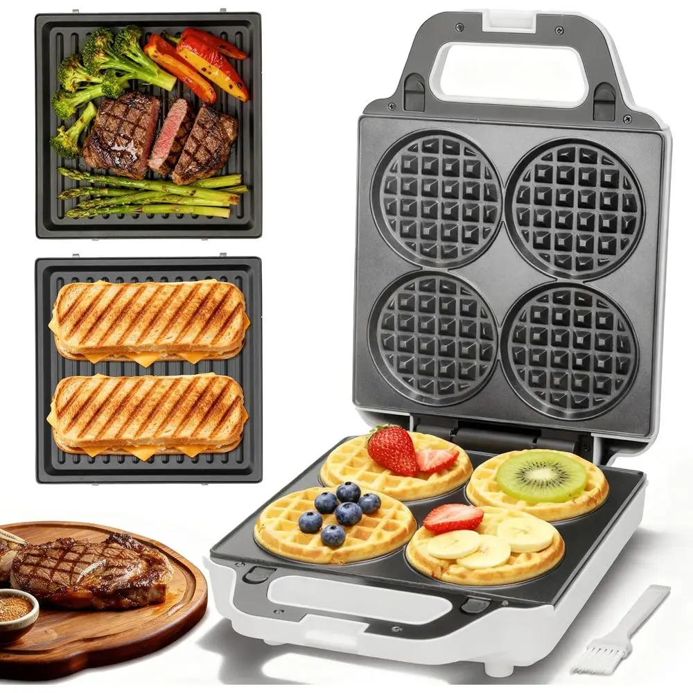 2-in-1 Compact Waffle and Panini Maker with Removable Plates, 4x4 Inch Waffle Maker for Kids, White
2-in-1 Compact Waffle and Panini Maker with Removable Plates, 4x4 Inch Waffle Maker for Kids, White