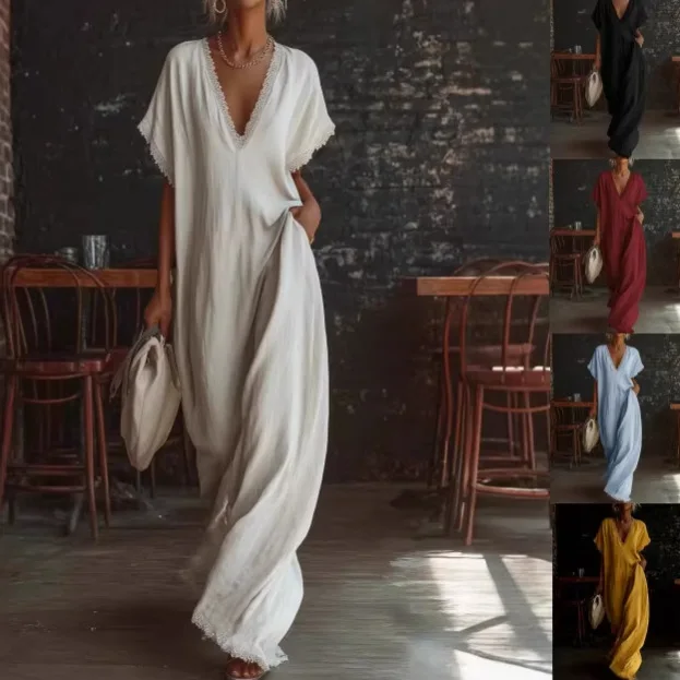 Lace Trim Linen Dress Women Spring Summer Cotton Maxi Long Dresses Casual Elegant Flowy Bohemian Beach Sundress
Lace Trim Linen Dress Women Spring Summer Cotton Maxi Long Dresses Casual Elegant Flowy Bohemian Beach Sundress