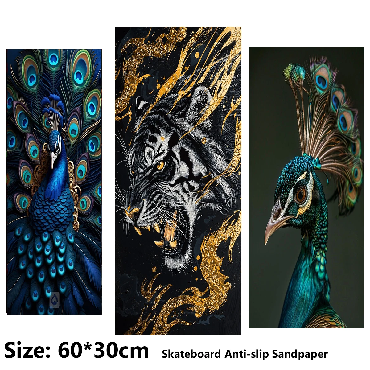 Screen-opening Peacock and Golden Tiger Pattern ElecStric Scooter Anti-slip Sticker Sandpaper Skateboard Grip Tape Sheet 60*30cm
Screen-opening Peacock and Golden Tiger Pattern ElecStric Scooter Anti-slip Sticker Sandpaper Skateboard Grip Tape Sheet 60*30cm