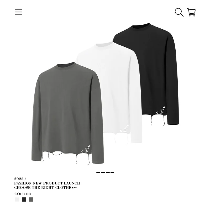 Men's white ripped pure cotton long-sleeved T-shirt, base layer top, high-street trendy brand men's sweatshirt inner layer
Men's white ripped pure cotton long-sleeved T-shirt, base layer top, high-street trendy brand men's sweatshirt inner layer