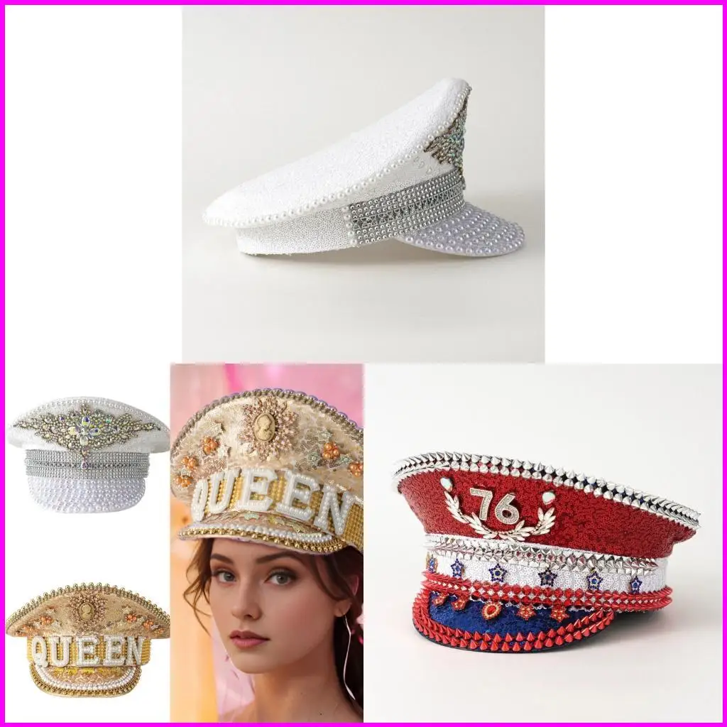 Jeweled Crystal Captain Hat Bride Hat Sailors Hat for Bachelorette Party Headwear Headgear for Club Stage
Jeweled Crystal Captain Hat Bride Hat Sailors Hat for Bachelorette Party Headwear Headgear for Club Stage