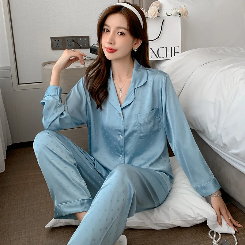 Pajamas Sets for Women Sexy Silk Women Pijama Sets Sleepwear Long-sleeve Cardigan Set Female Ice Silk Pyjamas Home Clothing
Pajamas Sets for Women Sexy Silk Women Pijama Sets Sleepwear Long-sleeve Cardigan Set Female Ice Silk Pyjamas Home Clothing