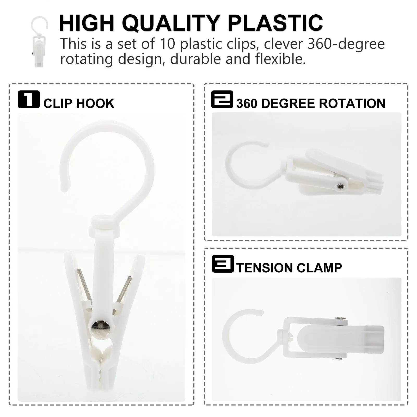 10 Pcs Plastic Curtain Hooks 360 Degree Rotatable Clips Strong Black Rings Shower Curtains Accessories
10 Pcs Plastic Curtain Hooks 360 Degree Rotatable Clips Strong Black Rings Shower Curtains Accessories