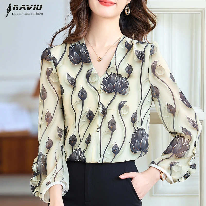 NAVIU Women's Casual Blouse V-Neck Print Chiffon Shirt Office Lady Temperament Spring Fashion Loose Top with Three Quarter
NAVIU Women's Casual Blouse V-Neck Print Chiffon Shirt Office Lady Temperament Spring Fashion Loose Top with Three Quarter