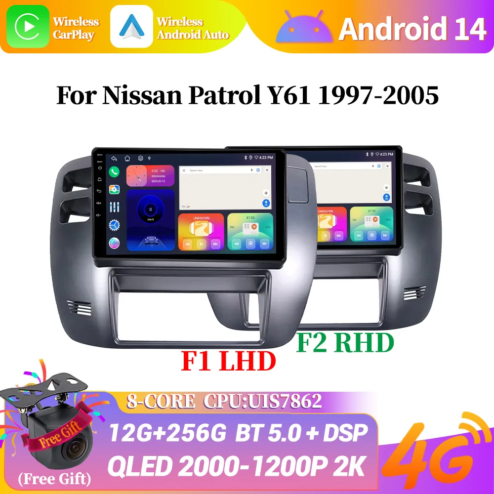 Автомагнитола на Android 14, мультимедийный проигрыватель, стерео, авто, Bluetooth, экран CarPlay для Nissan патруль Y61 1997-2005
Автомагнитола на Android 14, мультимедийный проигрыватель, стерео, авто, Bluetooth, экран CarPlay для Nissan патруль Y61 1997-2005