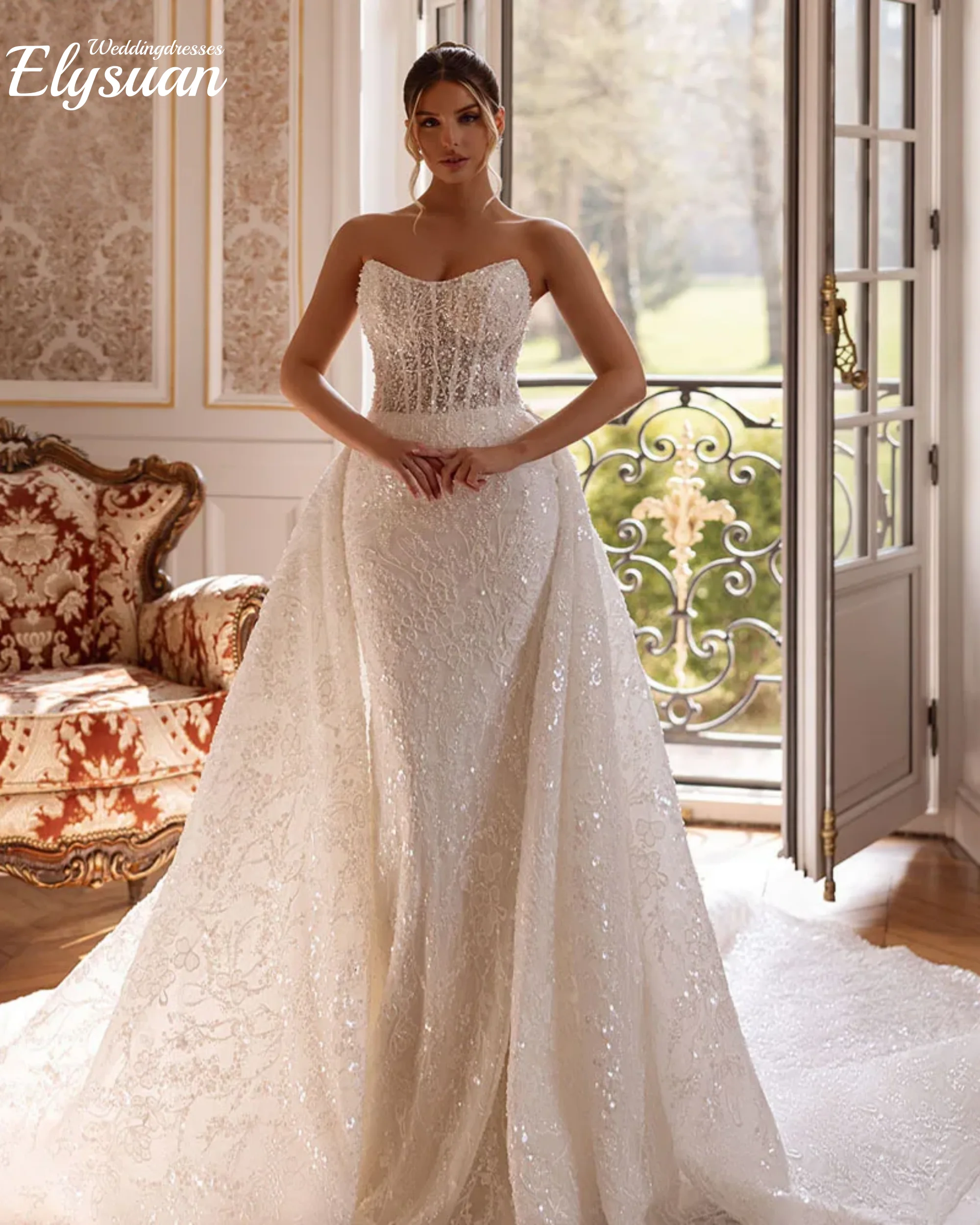 Mermaid Sexy Wedding Dresses Strapless Lace Embroidery Detachable Train Luxury Bridal Gown Vestidos De Novia
Mermaid Sexy Wedding Dresses Strapless Lace Embroidery Detachable Train Luxury Bridal Gown Vestidos De Novia