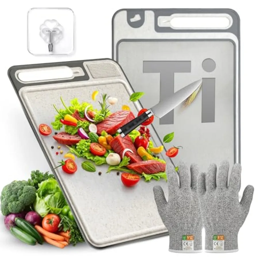 Titanium Cutting Board with Cut Resistant Gloves 2-in-1 Double Sided Titanium With Hook and PP Non Toxic Juice Groove Non-Slip
Titanium Cutting Board with Cut Resistant Gloves 2-in-1 Double Sided Titanium With Hook and PP Non Toxic Juice Groove Non-Slip