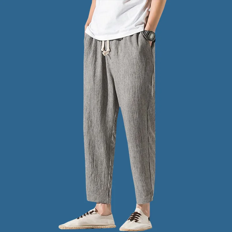 Ice Silk Men's Summer Thin Cotton Linen Nine Points Casual Long Trousers Faionable Korean Sle Small Footed Loose Fit
Ice Silk Men's Summer Thin Cotton Linen Nine Points Casual Long Trousers Faionable Korean Sle Small Footed Loose Fit