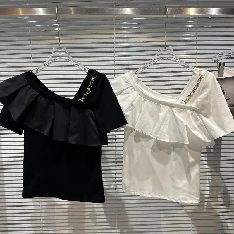 New Summer Ruffled Off Shoulder T-Shirt Women Short Sleeves Slim Tops Cotton Tees
New Summer Ruffled Off Shoulder T-Shirt Women Short Sleeves Slim Tops Cotton Tees