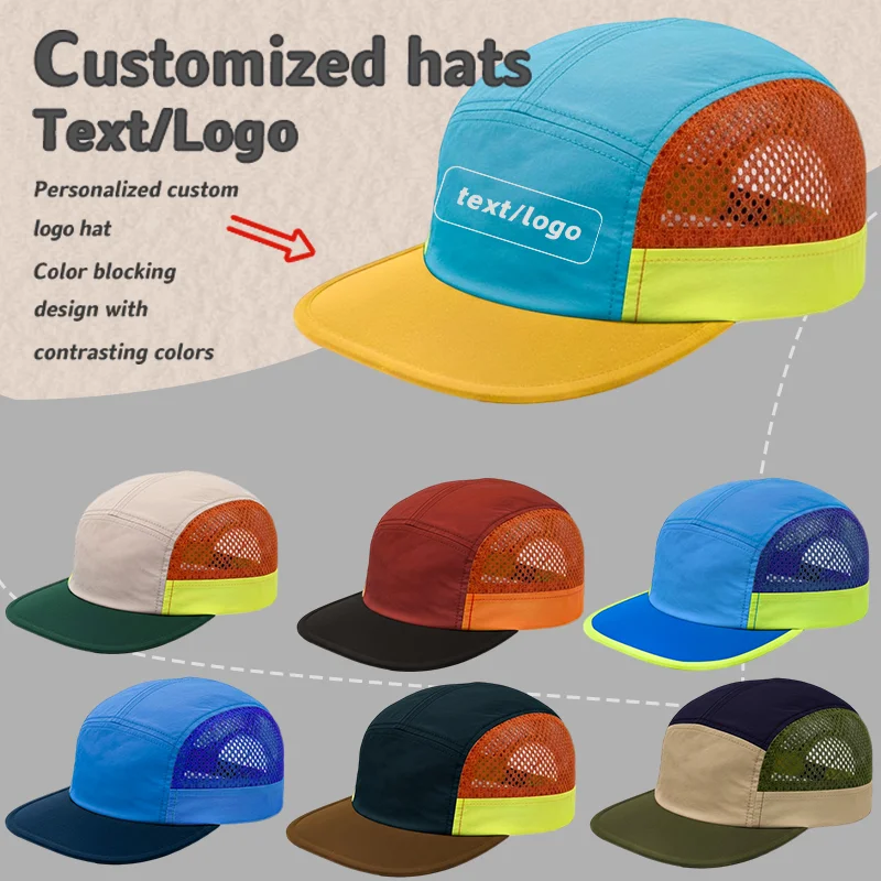 Custom Printed Logo Color Blocking Five Panel Mesh Sports Women's Quick Dry Hat Summer Big Head Sunshade Baseball Caps for Men
Custom Printed Logo Color Blocking Five Panel Mesh Sports Women's Quick Dry Hat Summer Big Head Sunshade Baseball Caps for Men