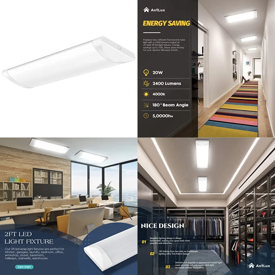2Feet Wraparound Puff Lights, 20W/2400LM, 4000K, 2 Feet Kitchen LED Ceiling Lighting Fixtures, 24 Inch LED Linear Flush Mount L
2Feet Wraparound Puff Lights, 20W/2400LM, 4000K, 2 Feet Kitchen LED Ceiling Lighting Fixtures, 24 Inch LED Linear Flush Mount L