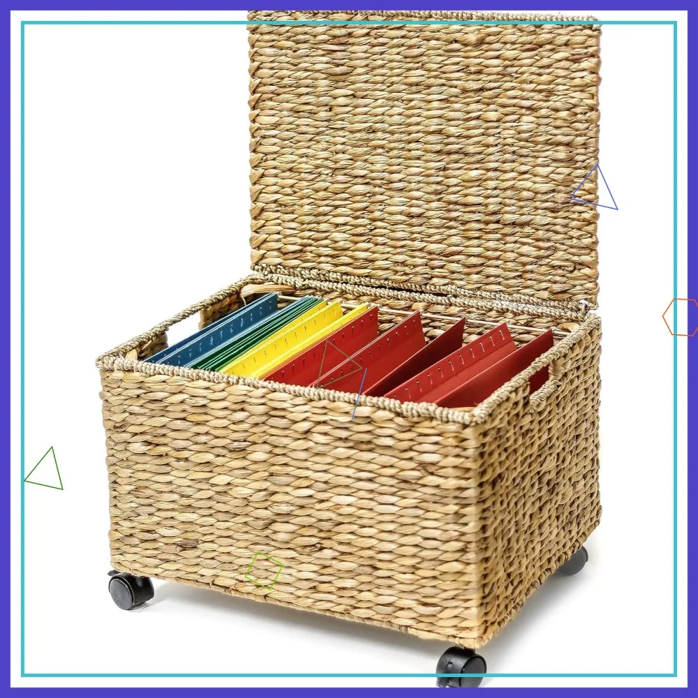 Wicker Rolling File Box with Hanging File Baskets, Water Hyacinth Storage Basket for Office
Wicker Rolling File Box with Hanging File Baskets, Water Hyacinth Storage Basket for Office