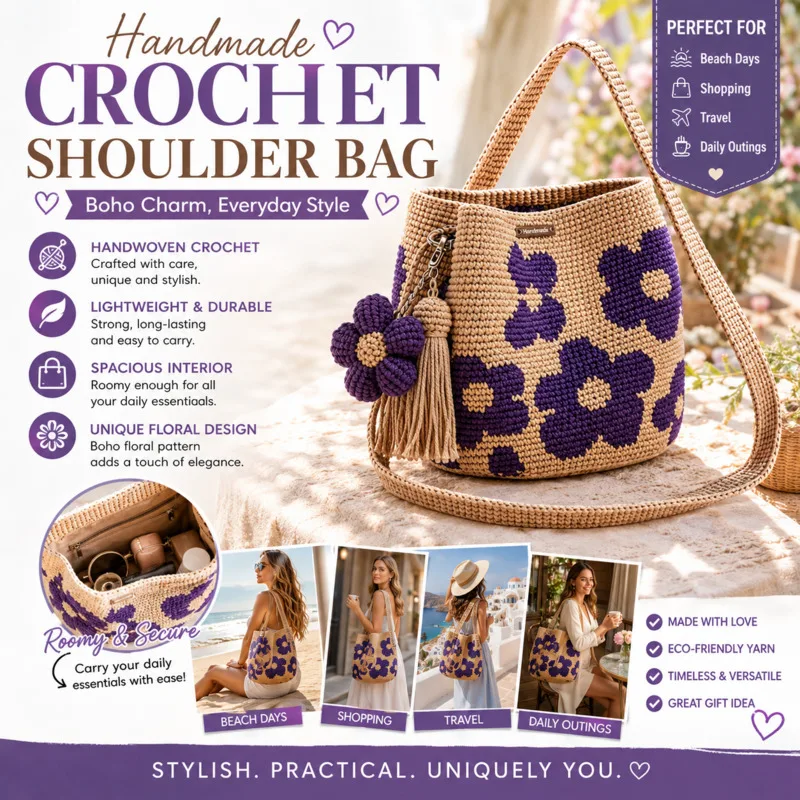 Crochet Flower Shoulder Bag Handmade Knitted Tote Bag Large Capacity Woven Handbag With Detachable Floral Charm For Women Gift
Crochet Flower Shoulder Bag Handmade Knitted Tote Bag Large Capacity Woven Handbag With Detachable Floral Charm For Women Gift