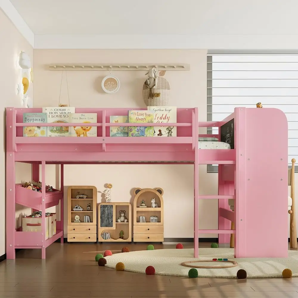 Low Loft Bed with Multi-Storage Bookcases, Wooden Staircase, Suitable for Boys or Girls, No Box Spring Needed, Pink
Low Loft Bed with Multi-Storage Bookcases, Wooden Staircase, Suitable for Boys or Girls, No Box Spring Needed, Pink