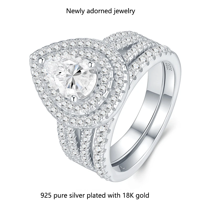 New European and American cross-border style S925 sterling silver ring with teardrop pear-shaped moissanite: two-layer stackable
New European and American cross-border style S925 sterling silver ring with teardrop pear-shaped moissanite: two-layer stackable