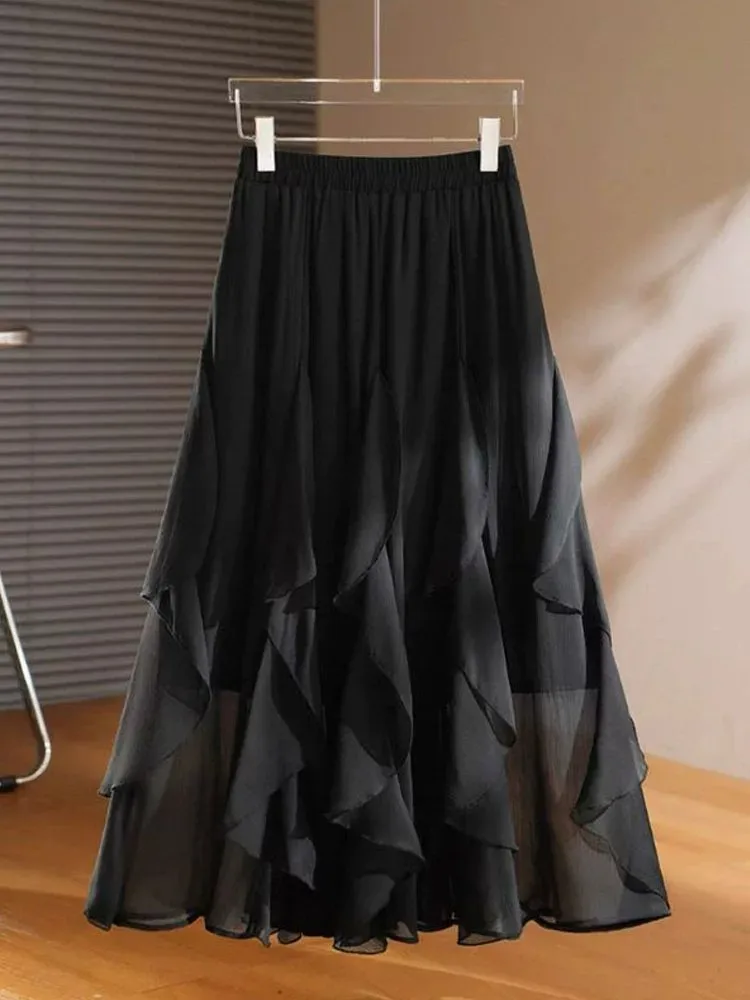 Black Elastic Waist Lace Trim Half Skirt Women's Summer New High Waist Drapey Mesh Splicing Cake A-Line Long Skirt
Black Elastic Waist Lace Trim Half Skirt Women's Summer New High Waist Drapey Mesh Splicing Cake A-Line Long Skirt