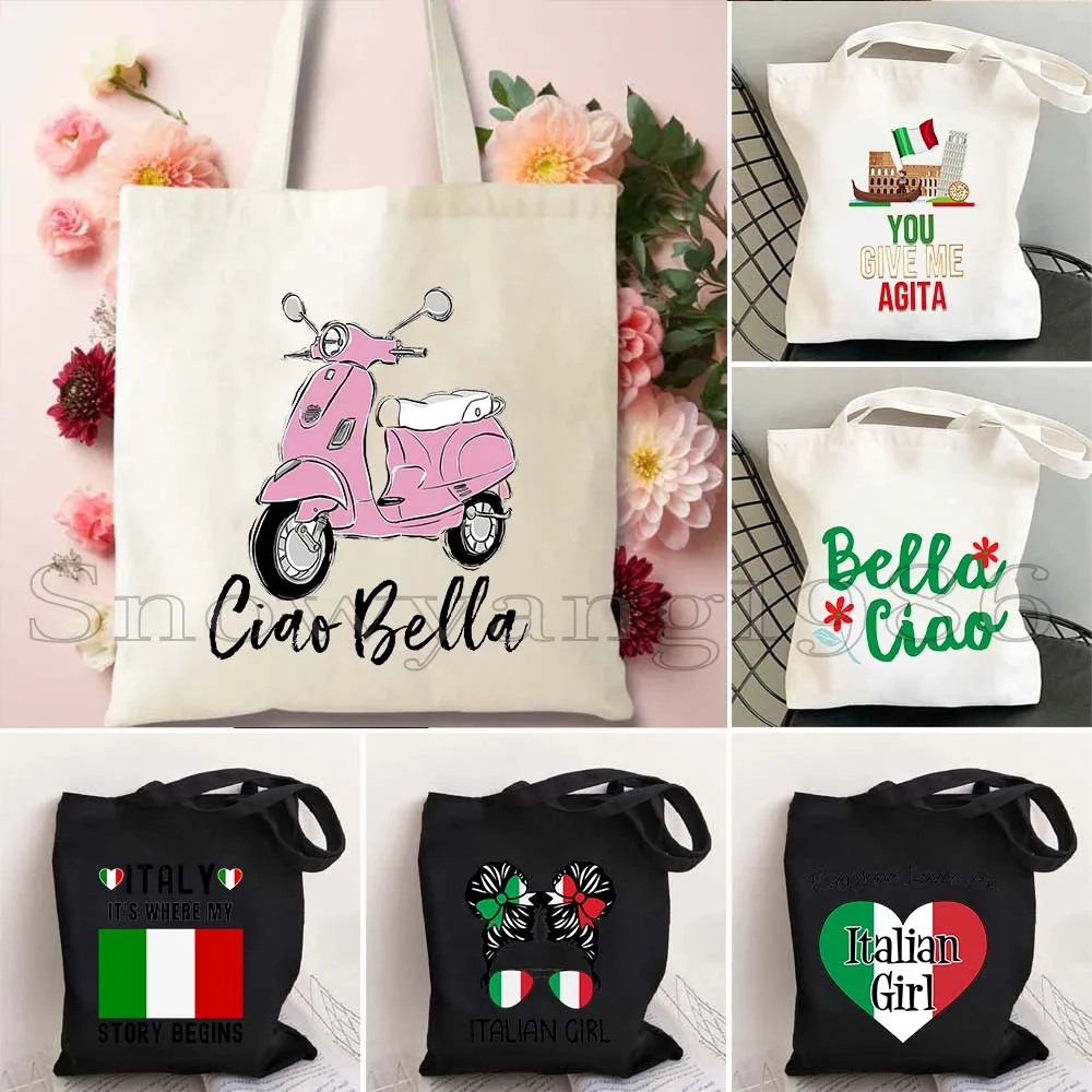 Цветочный Ciao Bella, итальянская девушка, милые подарки, грязная булочка, флаг, Италия, Италья Пиза, Рим, женская холщовая сумка-тоут, модная сумка в стиле Харадзюку 
Цветочный Ciao Bella, итальянская девушка, милые подарки, грязная булочка, флаг, Италия, Италья Пиза, Рим, женская холщовая сумка-тоут, модная сумка в стиле Харадзюку