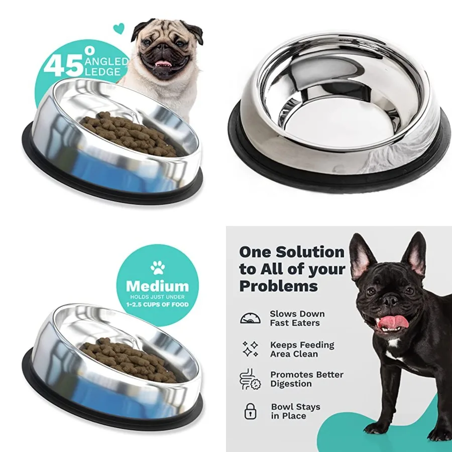 Slanted Stainless Steel Dog Bowl for Breeds Like Bulldogs, Pugs Raised Back, -Spill, Reduces Gas Mess Size, n-Slip, Food-Grade
Slanted Stainless Steel Dog Bowl for Breeds Like Bulldogs, Pugs Raised Back, -Spill, Reduces Gas Mess Size, n-Slip, Food-Grade