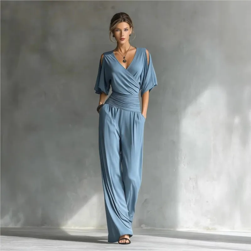 Sexy V Neck Ruched Waist Slim Jumpsuit For Woman Spring Solid Pocket Casual Pants Romper New Summer Short Sleeve Hollow Overalls
Sexy V Neck Ruched Waist Slim Jumpsuit For Woman Spring Solid Pocket Casual Pants Romper New Summer Short Sleeve Hollow Overalls