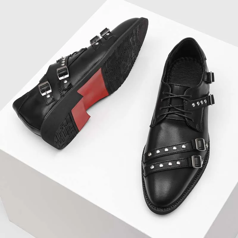 Classic Men Oxford Shoes Black Pointed Toe Many Buckles Gold Decoration Red Sole Rock Gothic Style Business Wedding Party Shoes
Classic Men Oxford Shoes Black Pointed Toe Many Buckles Gold Decoration Red Sole Rock Gothic Style Business Wedding Party Shoes