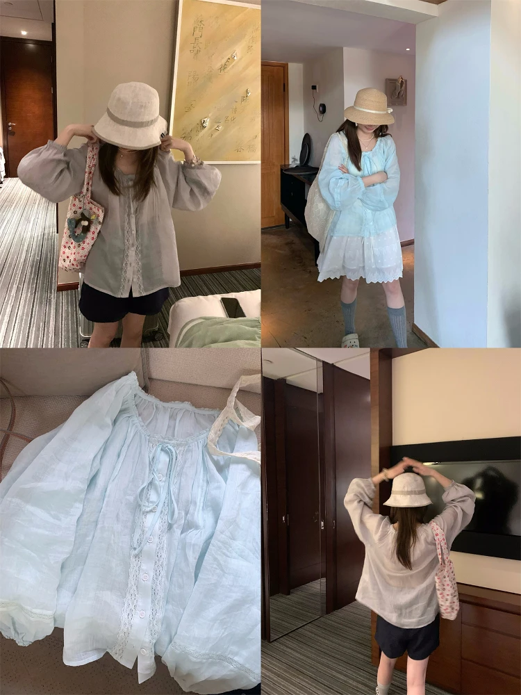 TheDouerr Loose Long Sve Lace Trim Linen irt Breathable Comfortable Women's Summer irt Sweet Sle Regular Length
TheDouerr Loose Long Sve Lace Trim Linen irt Breathable Comfortable Women's Summer irt Sweet Sle Regular Length