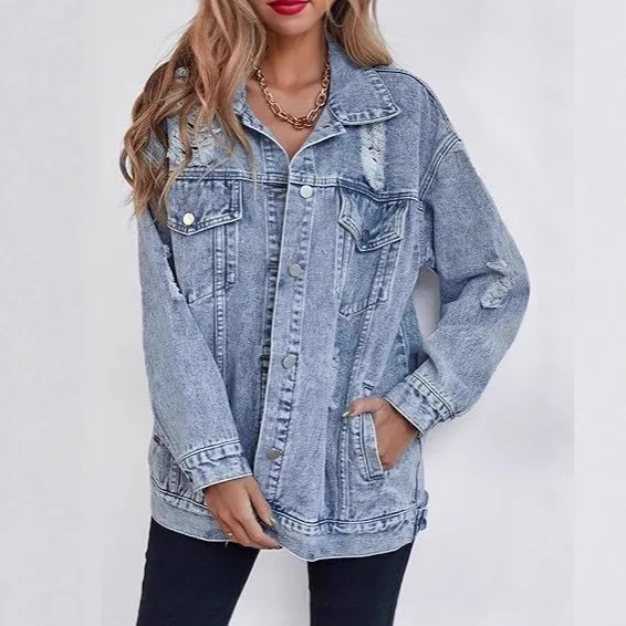 Casual Denim Coats Women Distressed Denim Jacket Spring Autumn Outerwear Single Breasted Cowboy Overcoats Streetwear Jeans Coat
Casual Denim Coats Women Distressed Denim Jacket Spring Autumn Outerwear Single Breasted Cowboy Overcoats Streetwear Jeans Coat