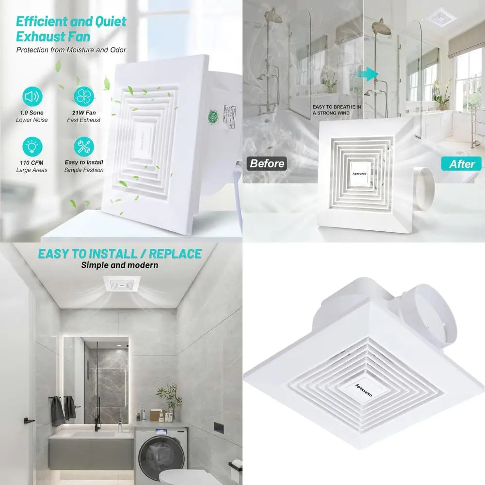 8 Powerful ABS Plastic Bathroom Exhaust Fan with 110 CFM and 1.0 Sones for Quiet, High-Efficiency Ventilation
8 Powerful ABS Plastic Bathroom Exhaust Fan with 110 CFM and 1.0 Sones for Quiet, High-Efficiency Ventilation
