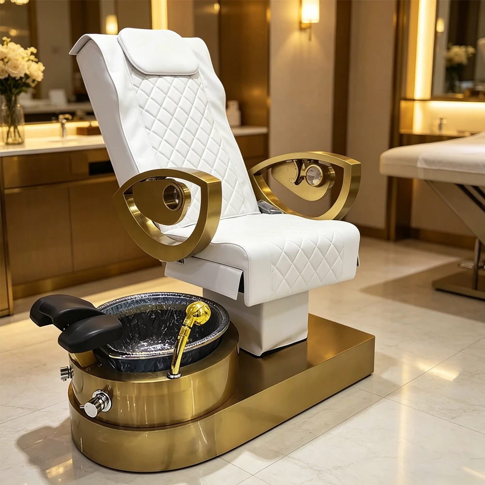 Luxury White Gold Foot Massage Manicure Pedicure Chair For Beauty Shop Nail Salon Spa Comfortable Sturdy Stylish Professional
Luxury White Gold Foot Massage Manicure Pedicure Chair For Beauty Shop Nail Salon Spa Comfortable Sturdy Stylish Professional