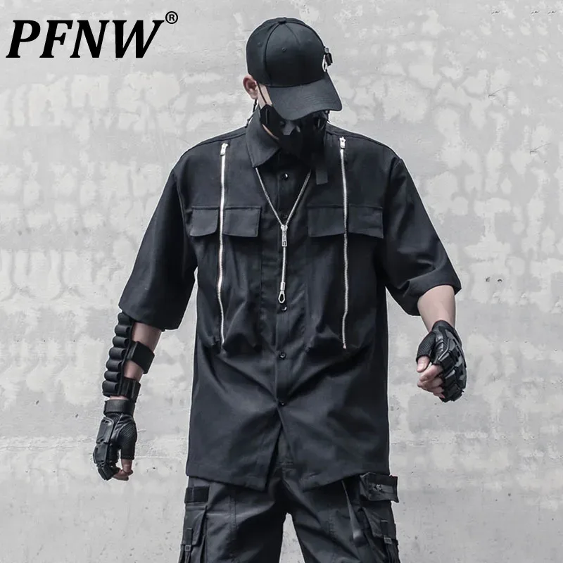 PFNW Dark Style New Men's Shirts Zipper Patchwork Turn-down Collar Short Sleeve Solid Color Male Clothing Single Breasted 12C318
PFNW Dark Style New Men's Shirts Zipper Patchwork Turn-down Collar Short Sleeve Solid Color Male Clothing Single Breasted 12C318