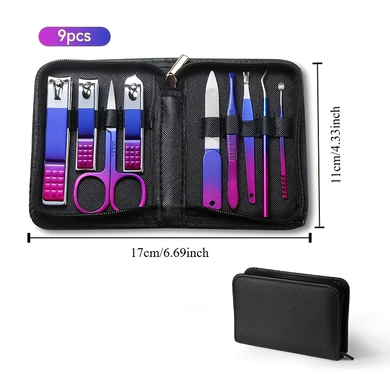 9pcs Stainless Steel Nail Clipper Set Blue Red Gradient Nail Kit Splash Proof Clippers Scissors Keratinum Layer Storage Box
9pcs Stainless Steel Nail Clipper Set Blue Red Gradient Nail Kit Splash Proof Clippers Scissors Keratinum Layer Storage Box