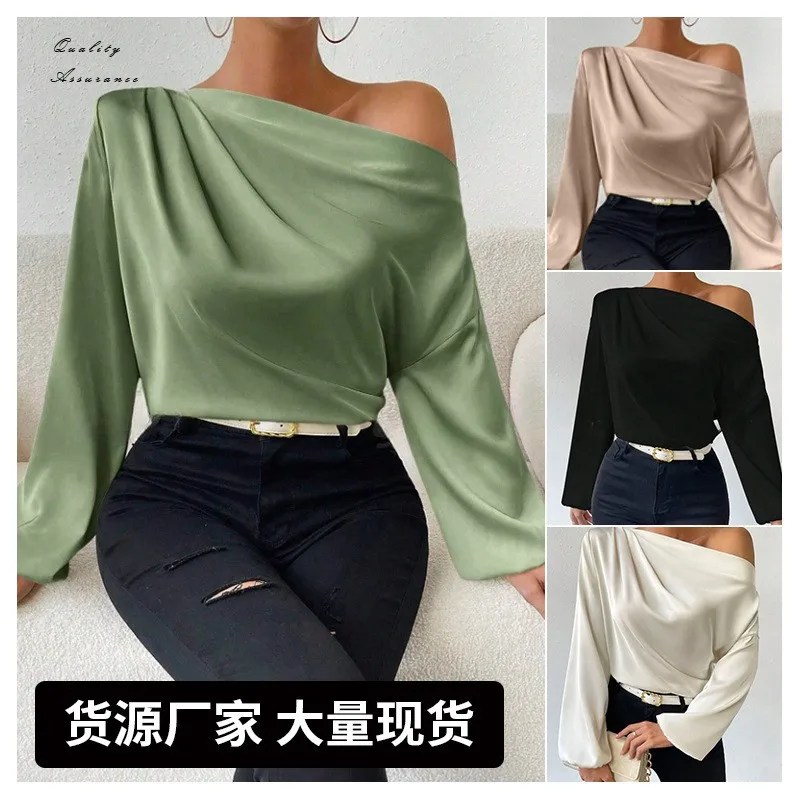 Summer Women's Clothing Off Shoulder Long Sleeve Tops Elegant Satin Blouse For Loose Fit Lantern Sleeve Solid Hue
Summer Women's Clothing Off Shoulder Long Sleeve Tops Elegant Satin Blouse For Loose Fit Lantern Sleeve Solid Hue